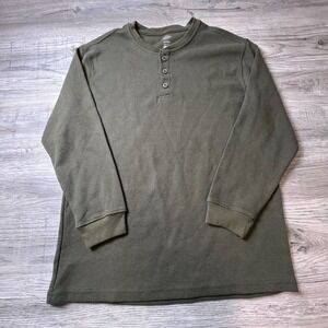 Work n Sport Henley Shirt Mens XL Olive Green Waffle Knit Long Sleeve Thermal